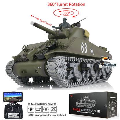 TOUCAN RC HOBBY Henglong 1/16 TK7.0 3898 M4A3 Sherman RTR RC Tank with 360 Degrees Turret FPV IR BB Smoke Barrel Recoil Metal Tracks Sprockets Idlers Road Wheels