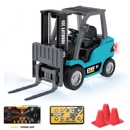 1/64 RC Forklift Full Proportion Control Realistic Details Road Barrier Desktop Ornaments Gift Parent Child Interaction RTR