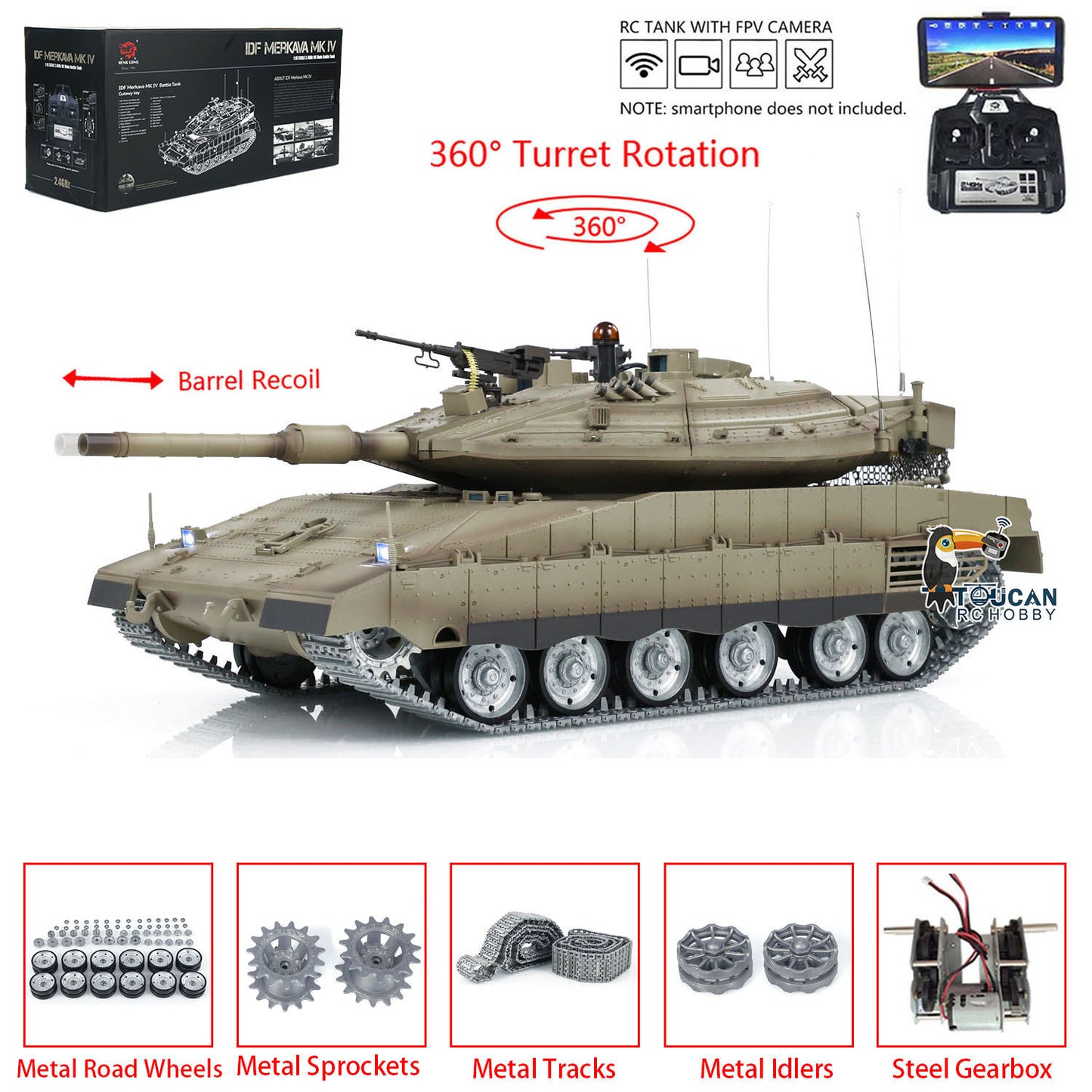 Heng Long Remote Control Tank 1/16 IDF Merkava MK IV Professional Edition Tanks W/ Metal Road Wheels Tracks FPV