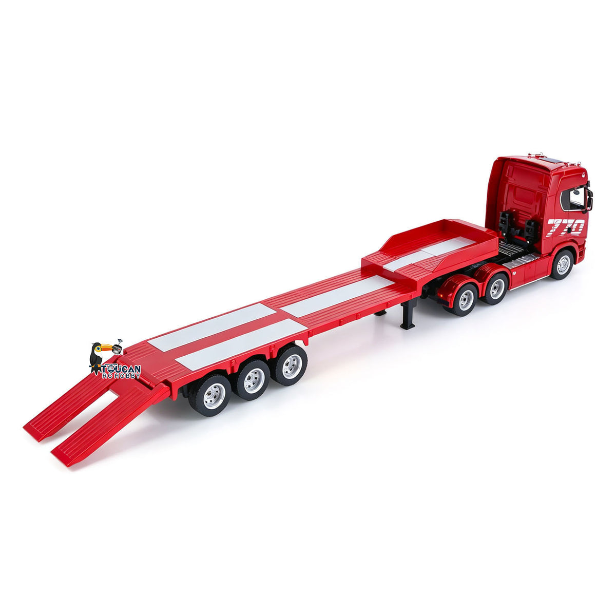TOUCAN RC HOBBY US Stock HUINA 770S 1/24 Remote Control Tractor Truck W/ Light Sound System Manual Support Legs Tail Board 3Axle Semi Flatbed Trailer