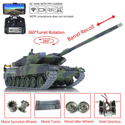 TOUCAN RC HOBBY Henglong 1/16 TK7.0 Promotion German Leopard2A6 RTR RC Tank 3889 with 360 Degrees Turret Barrel Recoil Smoke BB IR Metal Tracks Sprockets Idlers Wheels Gearbox