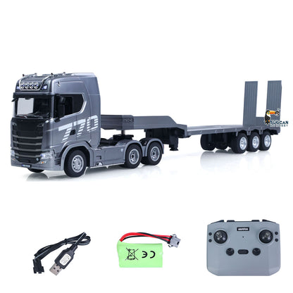 TOUCAN RC HOBBY US Stock HUINA 770S 1/24 RC Tractor Truck Radio Controlled Vehicle 3Axle Plastic Semi Flatbed Trailer W/ Support Legs