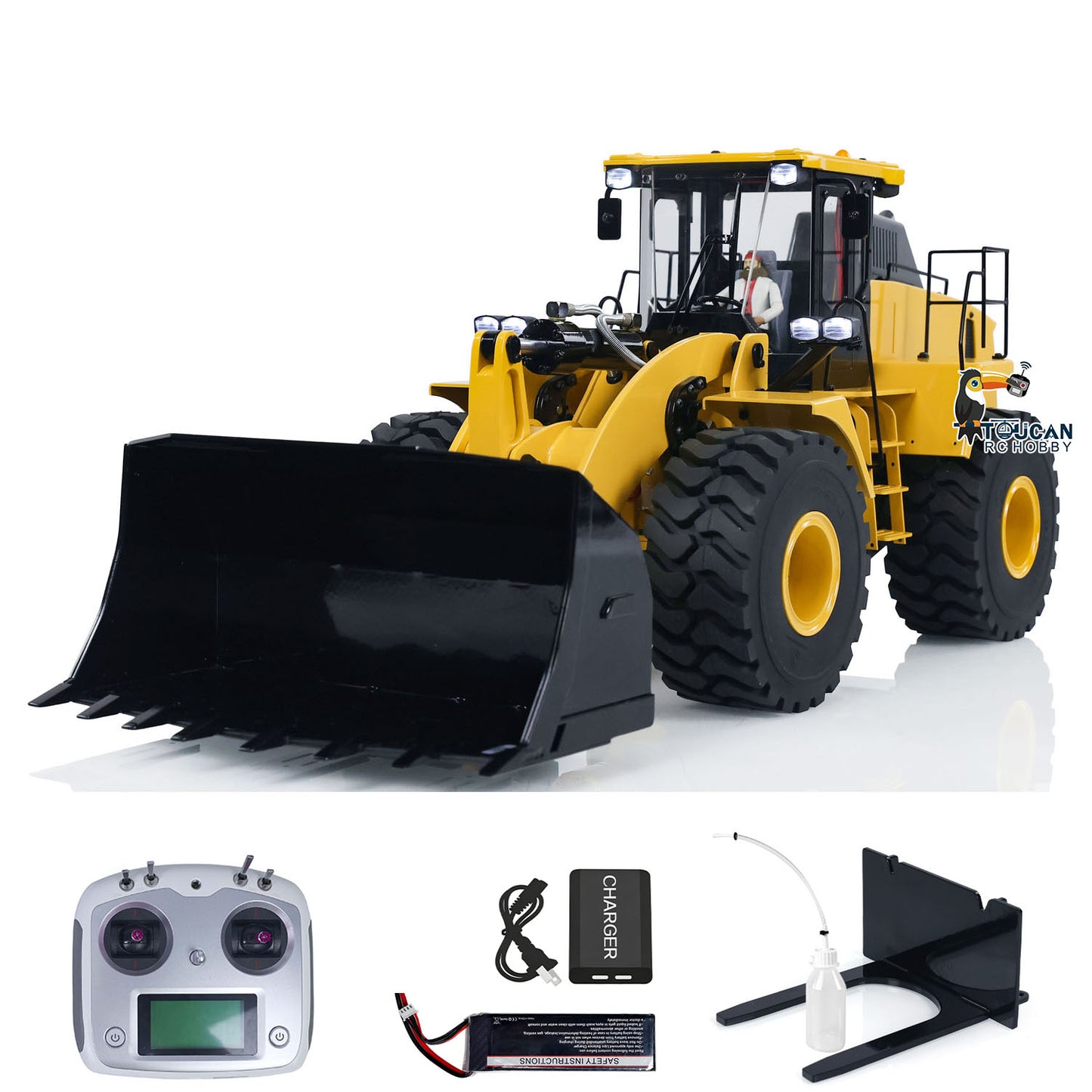 XDRC Metal 1/14 RC Loader WA470 Hydraulic Remote Control Construction Vehicle RTR Wheeled Truck Lights Sound Battery Charger for Sale