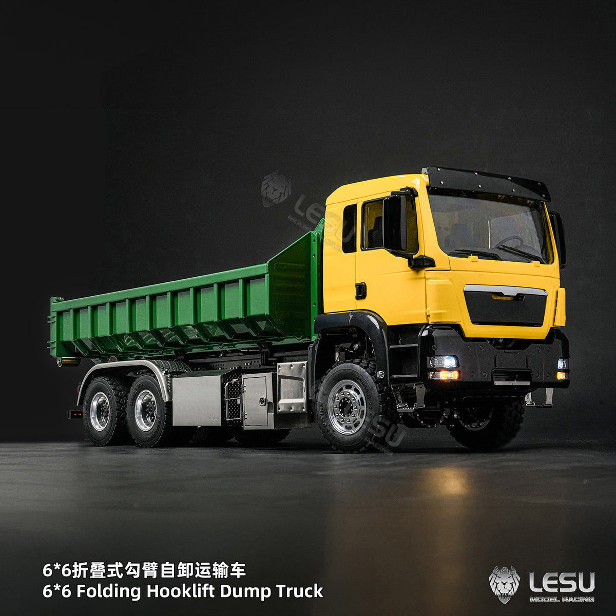 TOUCAN RC HOBBY LESU Z0102 1/14 Hydraulic RC Roll On Off Dump Truck 6x6 Folding Hooklift Carrier with 5CH Valve 3 Speed Gearbox Differential Lock Sound Light