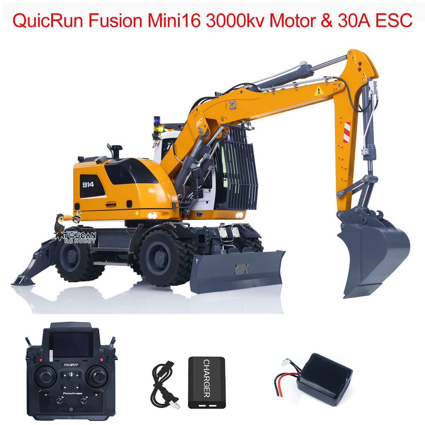 CUT Model LR914 1/14 Metal RC Hydraulic Wheel Excavator RTR 8-Way Valve Axle Differential Lock Hobbywing Fusion Brushless Motor & ESC Quick Coupler Light Sound Tail Hook