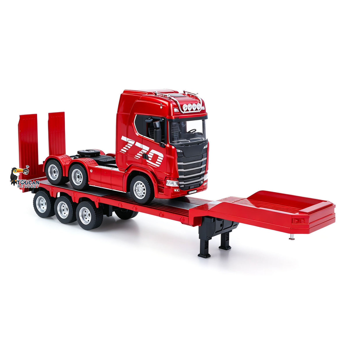 TOUCAN RC HOBBY US Stock HUINA 770S 1/24 Remote Control Tractor Truck W/ Light Sound System Manual Support Legs Tail Board 3Axle Semi Flatbed Trailer