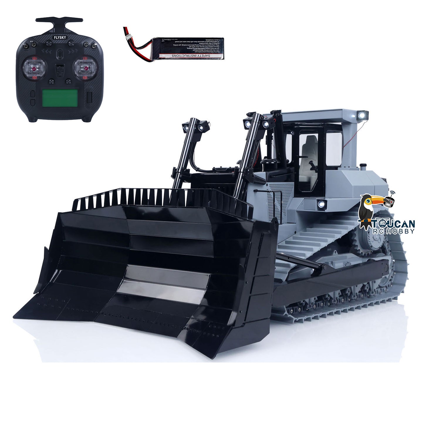 1:14 Metal Remote Control Hydraulic Bulldozer JDM-98 Ultra RC Heavy Machine Model Light System Flysky ST8 Radio Sound Battery