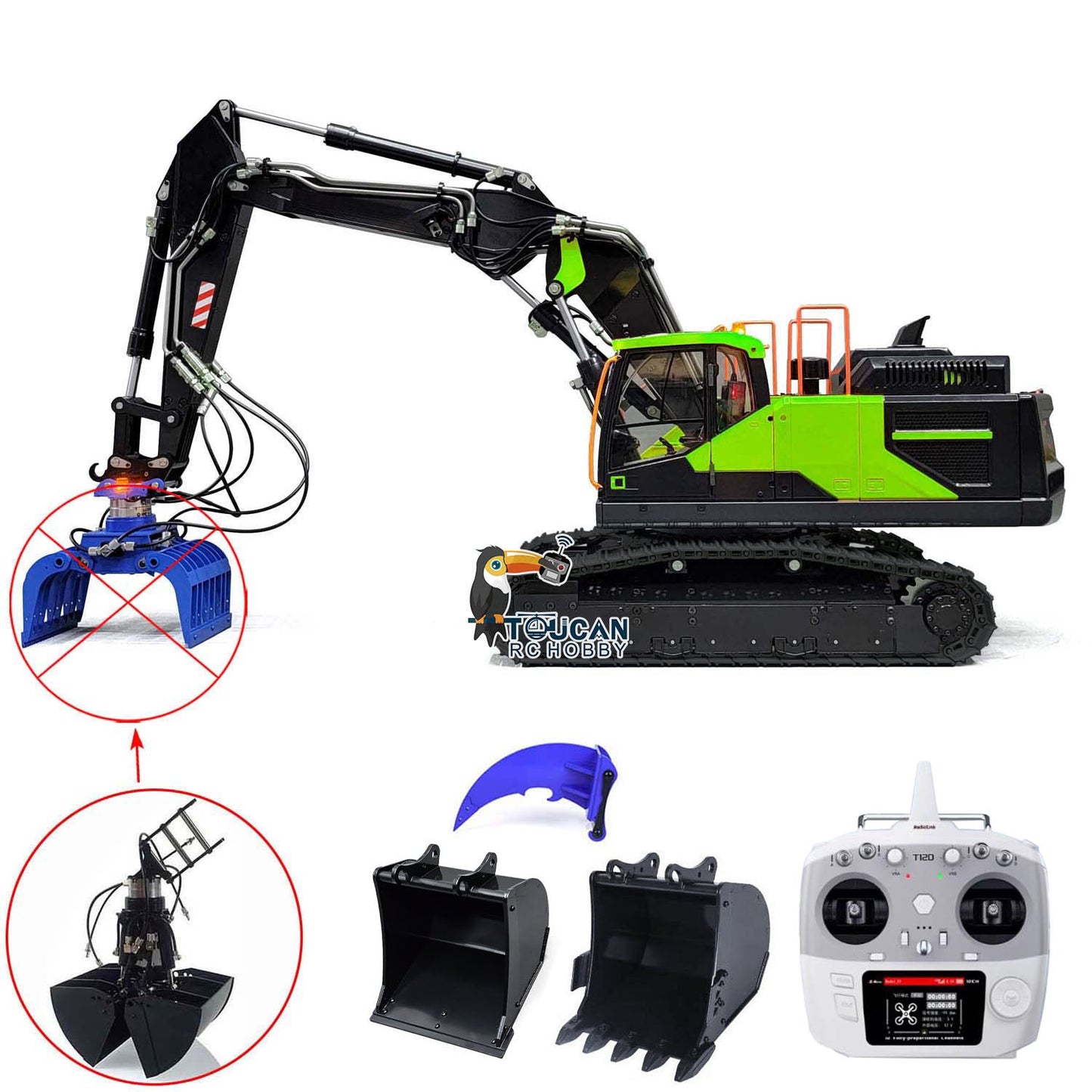MTM Metal Remote Control Tracked Digger Cars 1/14 EC380 3 Arms RC Hydraulic Excavator Clamshell Bucket Ripper Engineering Vehicles