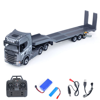 TOUCAN RC HOBBY US Stock HUINA 770S 1/18 Remote Control Tractor Truck Electric Support Legs Tail Board 3Axle Plastic Semi Flatbed Trailer RTR Model