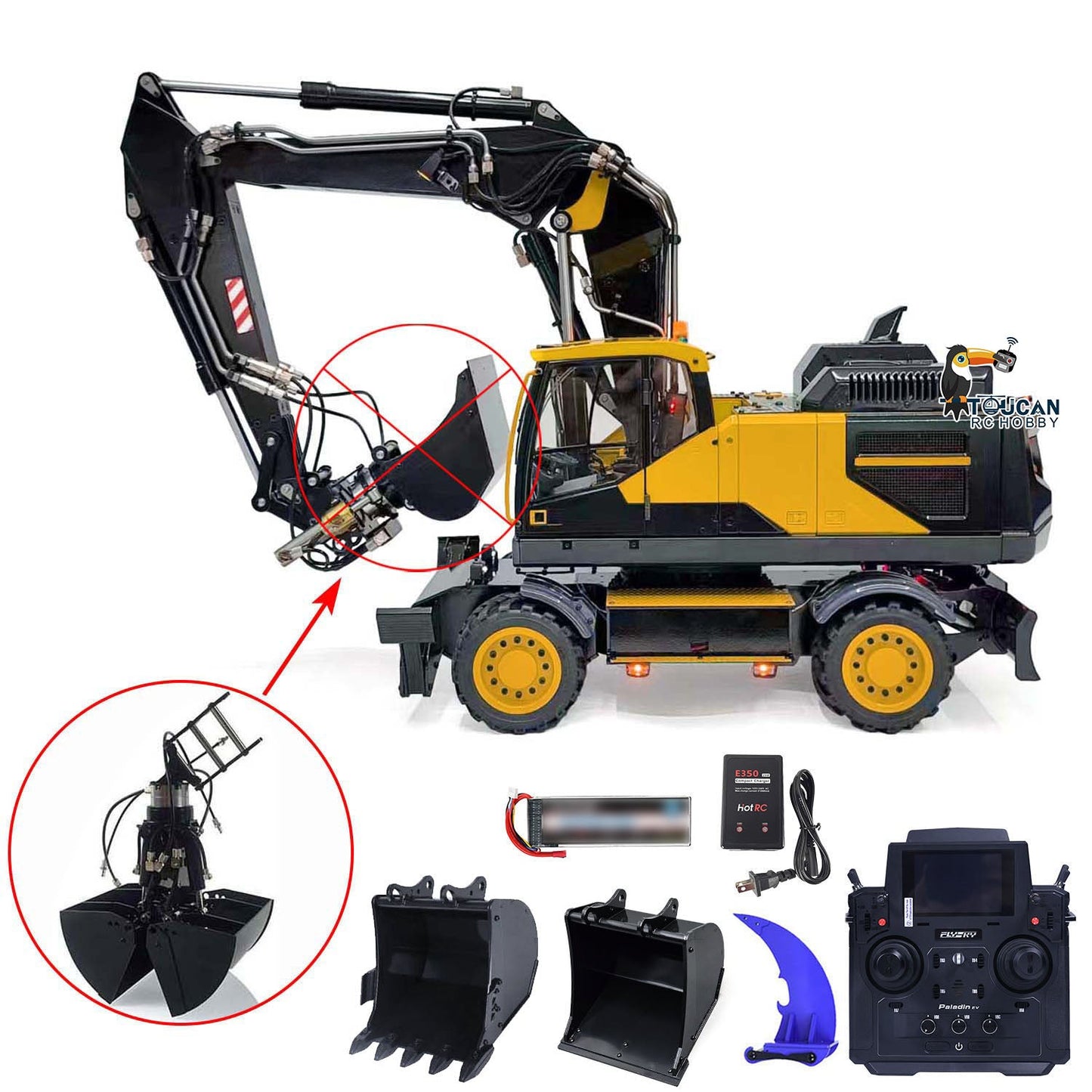 TOUCAN RC HOBBY MTModel EC380 Metal 1/14 RC Hydraulic Excavator 8-way Reversing Valve Clamshell Bucket Sound System for Digger Enthusiasts