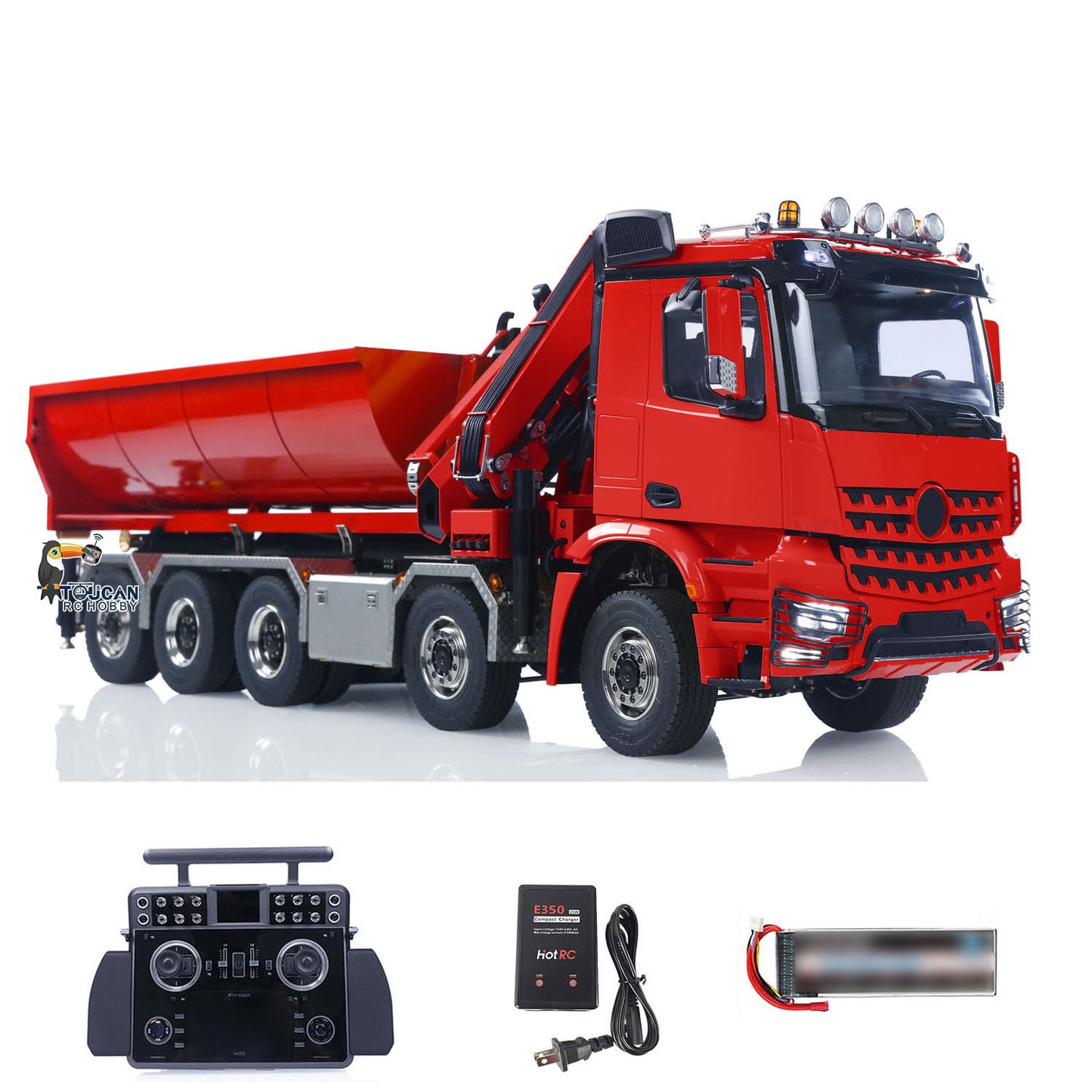 1/14 10x10 Radio Controlled Hydraulic Crane Dump BZ Metal Lorry Car Rear Axle Steering 2mm Piping System Replaceable Bucket