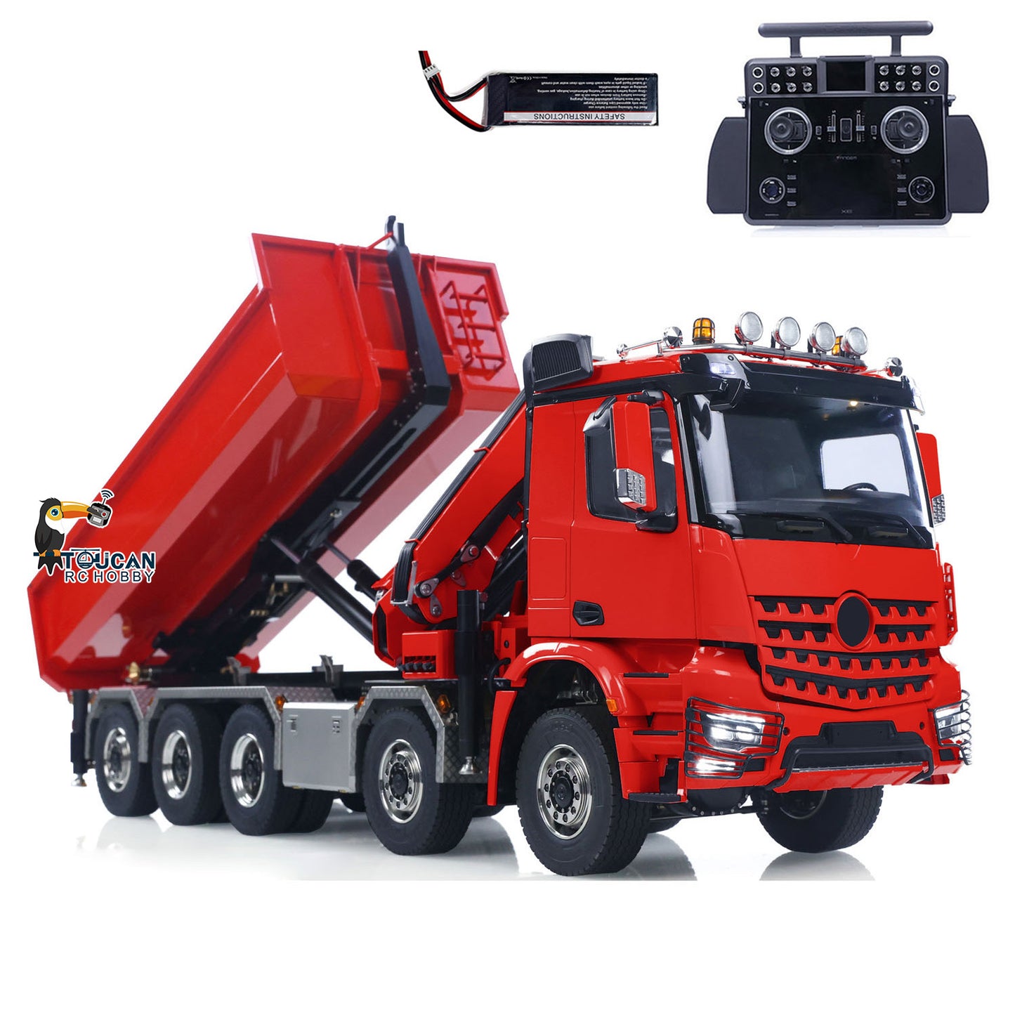 1/14 10x10 RC Hydraulic Crane Dump Truck Radio Control Full Dumper Lorry with U-shaped Short High Standard Bucket Timber Flatbed