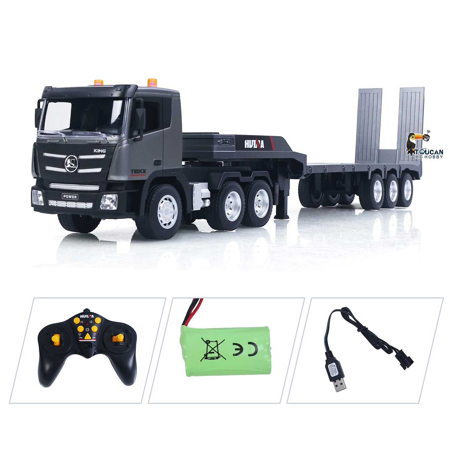 Huina 1318 1:18 RC Tractor Truck 9CH Remote Control Cars with Flatbed Trailer 58*11*19cm Assembled and Painted