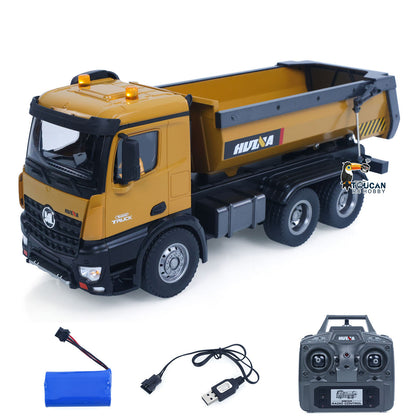 US Stock HUINA 1/14 Electric RC Dump Truck 573 Remote Control Tipper Model Vehicle Flowing Water Light Sound Effect 2.4G Radio Battery