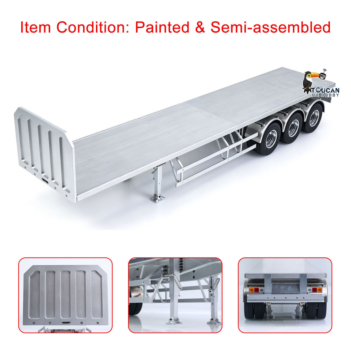 TOUCAN RC HOBBY MD Metal 3Axles Flatbed Trailer Manual Support Legs for 1/14 Remote Control Tractor Truck 770S RC Digger Loader DIY Model