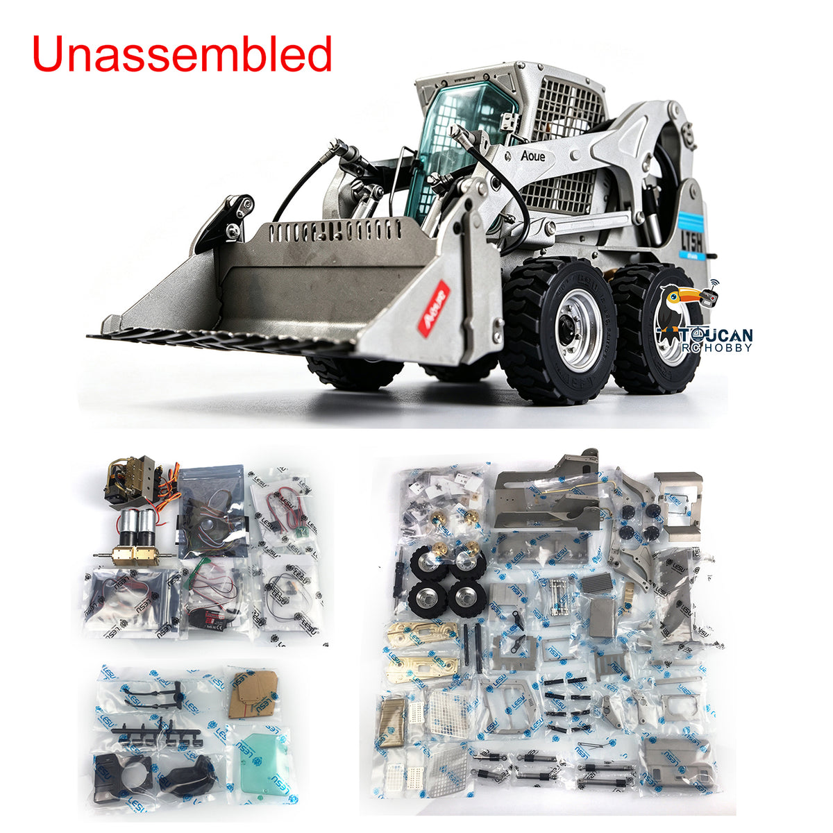 TOUCAN RC HOBBY LESU 1/14 Metal RC Loader Aoue-LT5H Hydraulic Wheeled Skid-Steer Construction Vehicle Model Light Sound DIY Wheels Hubs fork Bucket Gripper Ripper Scarifier Shovel Clamp