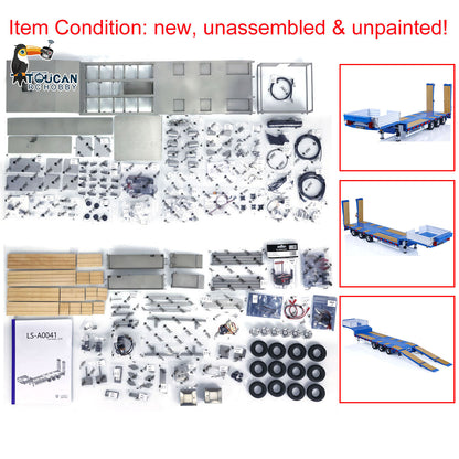 TOUCAN RC HOBBY LESU A0041 1/14 Metal Trailer Hydraulic Lifting Tailboard with Landing Legs 3 Axles Chassis for RC Tractor Truck DIY Construction Model