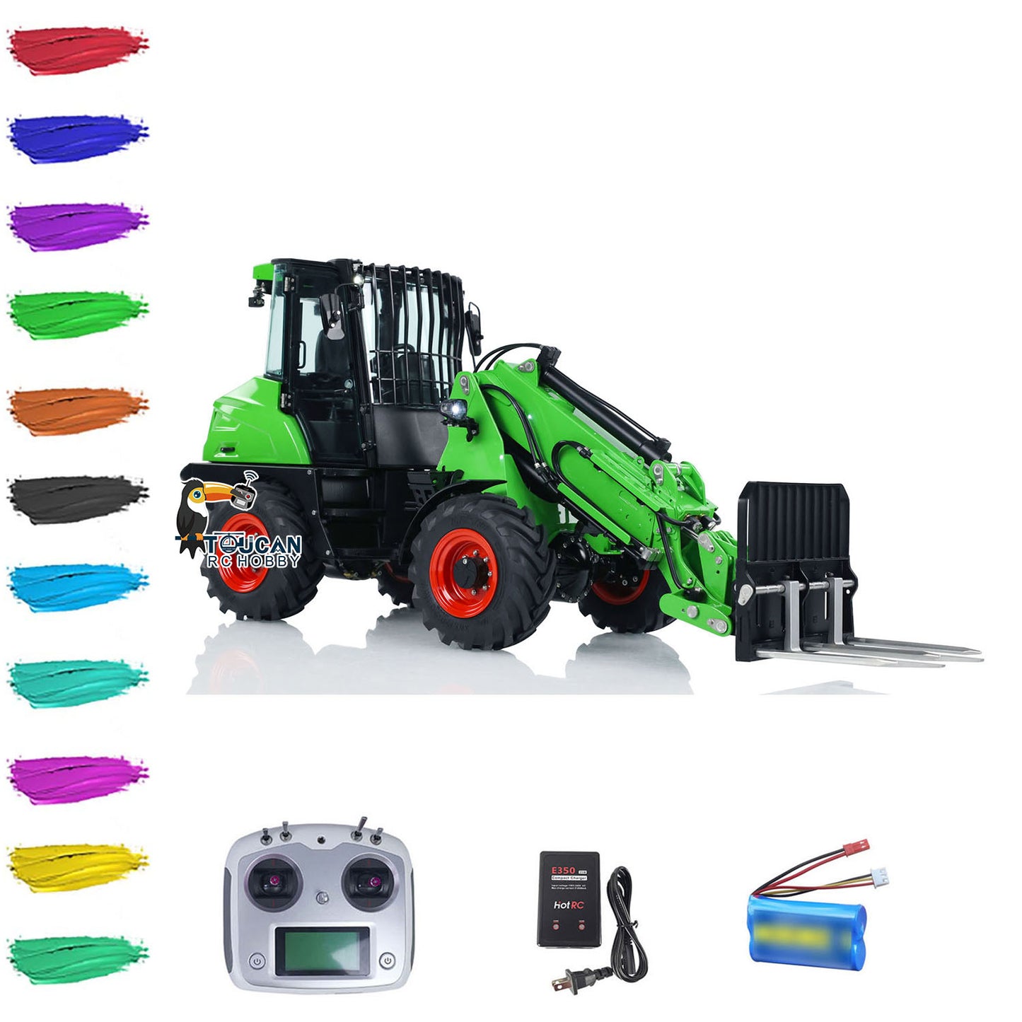 LESU AOUE AT1050 1/14 Metal 4X4 RC Hydraulic Telescopic Arm Loader FlySky I6S Radio Controller Fork Bucket Sound Light System