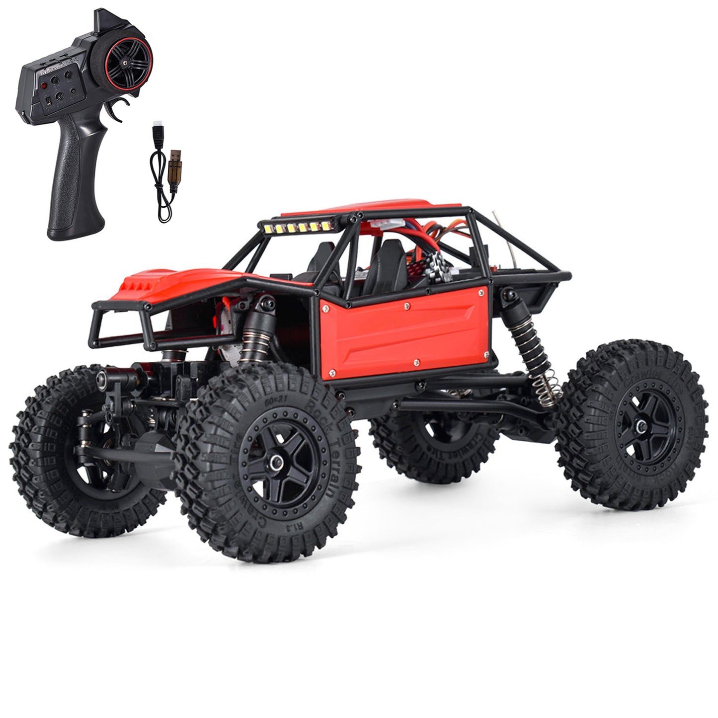 US Stock 1/18 RC Crawler Car Radio Controlled Off Road Vehicles 370 Motor ESC Servo Battery Light 15KM/H Speed Model Toy for Kids Adults