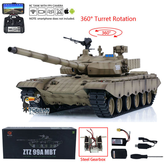 Henglong 1/16 FPV 7.0 Chinese 99A RC Tank 3899A 360 Turret Steel Gearbox Radio Controlled Military Vehicle Hobby Model DIY Toy Car