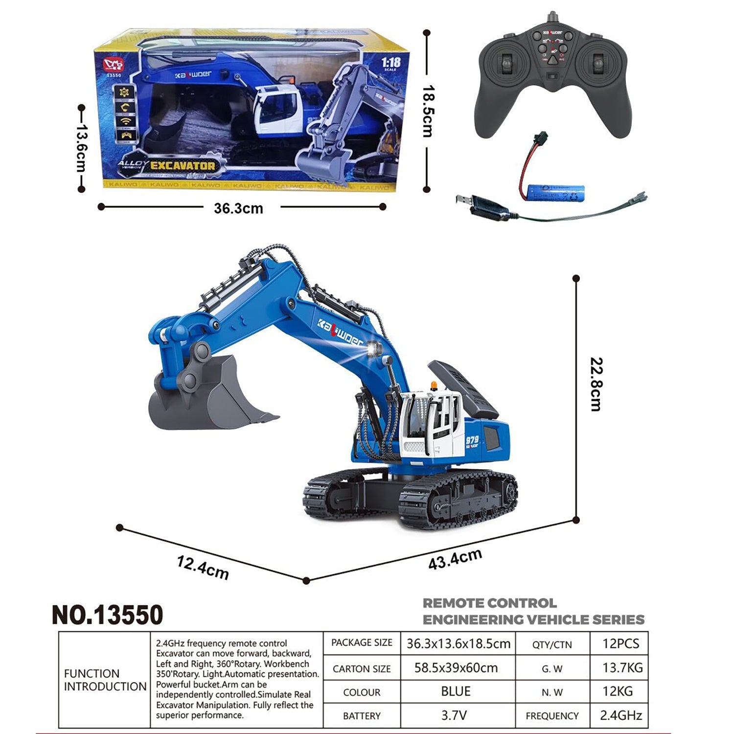 HUINA 1/18 RC 13550 Remote Control Excavator 11CH 350?? Rotation