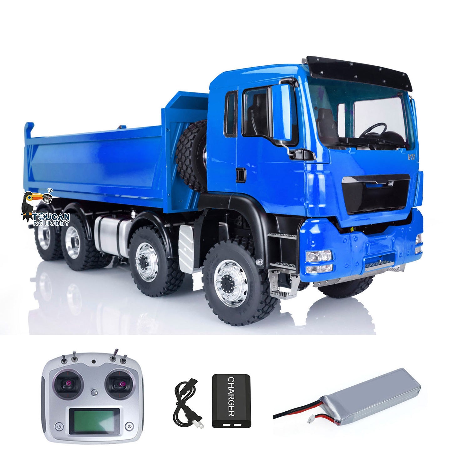 LESU 1/14 8x8 Metal Hydraulic RC Dump Truck 20130011 RTR Tipper Model FlySky I6S Radio Controller 2 Speed Transmission Brushless Motor Sound System
