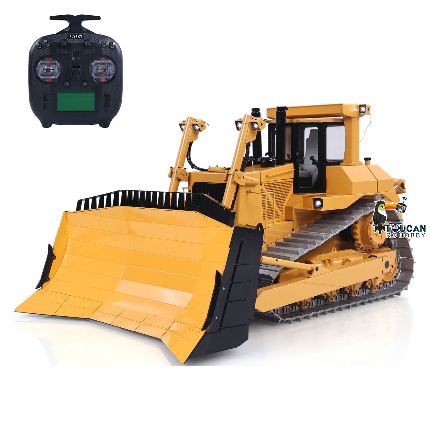 JDModel 98Ultra 1/14 RC Metal Bulldozer 4CH Valve Hydraulic Construction Vehicle FlySky ST8 Radio Controller Sound Light System for Hobby Collectors