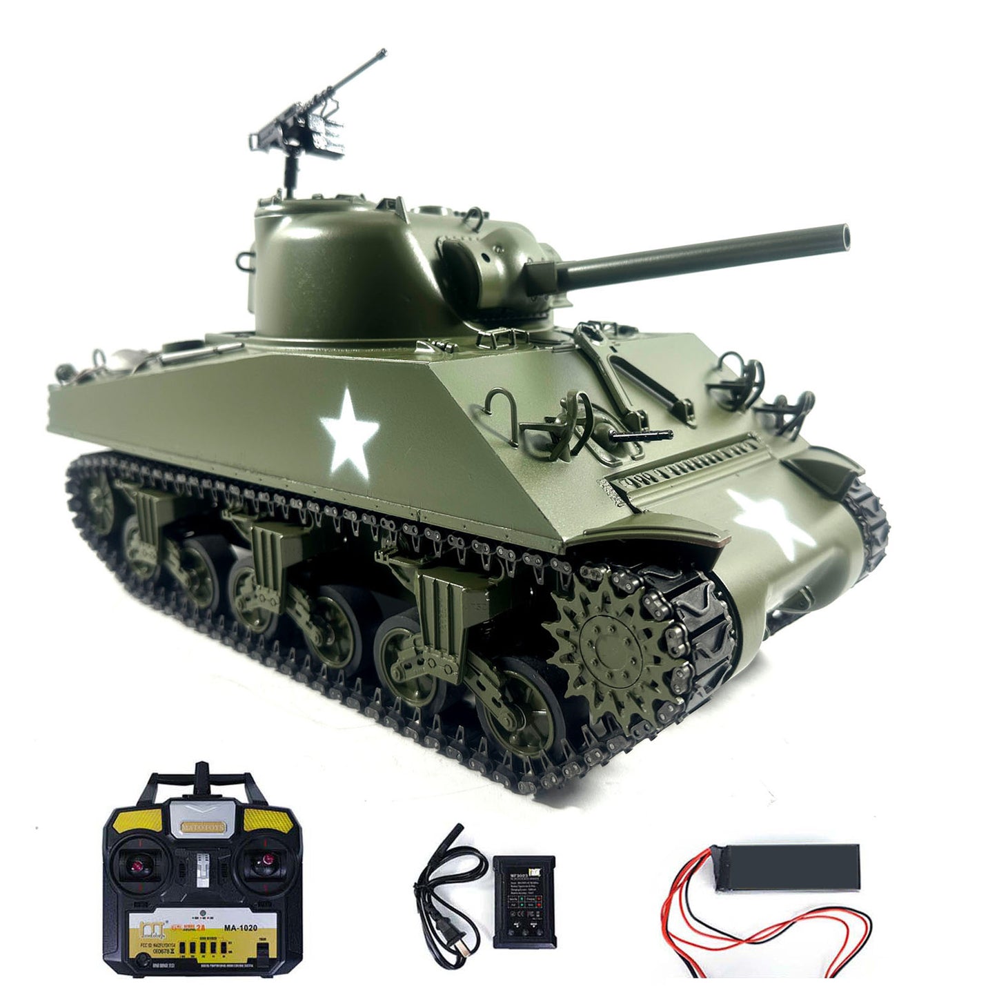 Mato Metal 1/16 M4A3 Sherman Infrared Ver Barrel Recoil RTR Radio Control Tank 1230 Slip Ring Tracks Mainboard Receiver 360Degrees