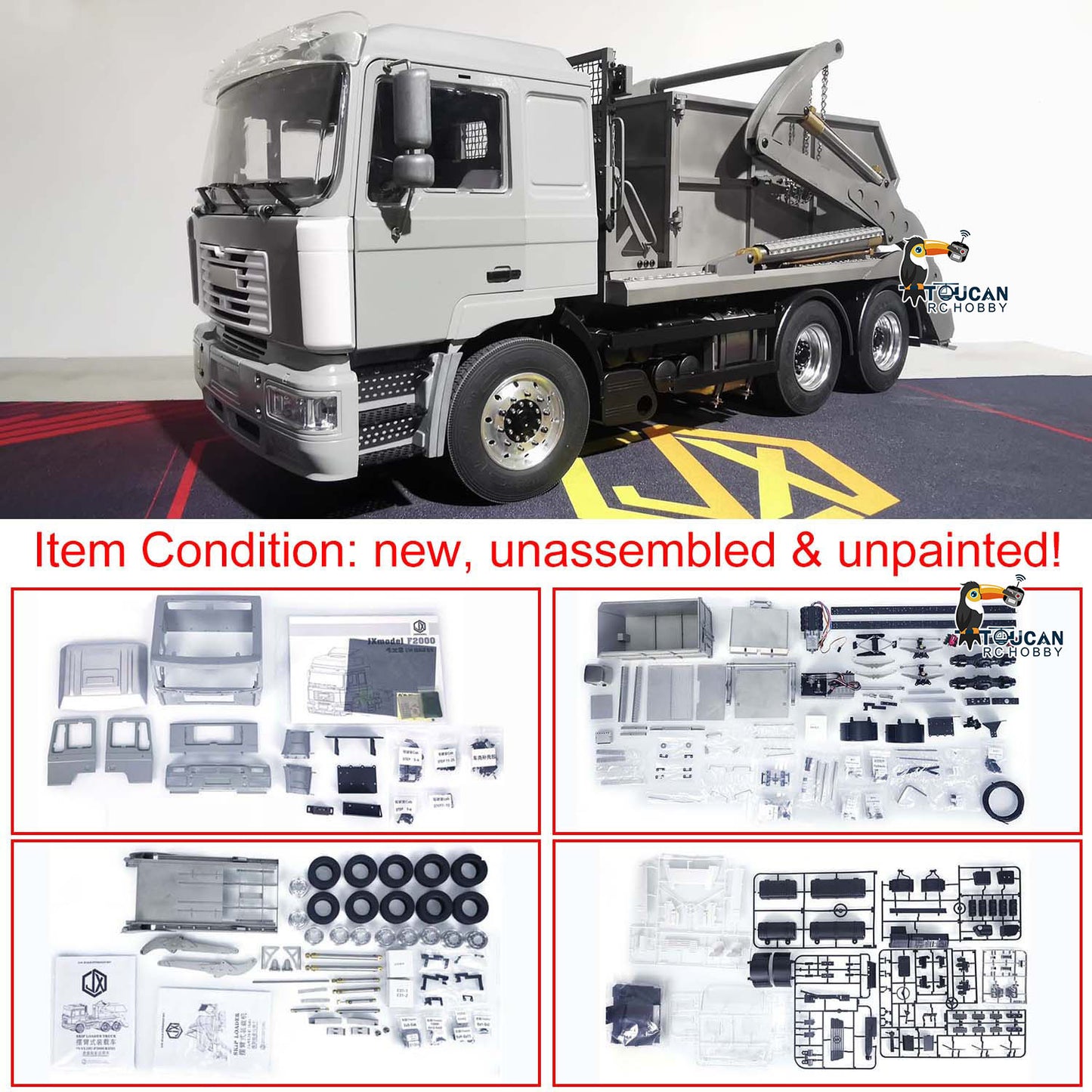 JXModel VL18U F2000 K3363 Cabin 1/14 Metal 6x4 RC Hydraulic Skip Loader KIT Swing Arm Dump Garbage Truck 4-Way Valve 2-Speed Gearbox for Hobby Builders