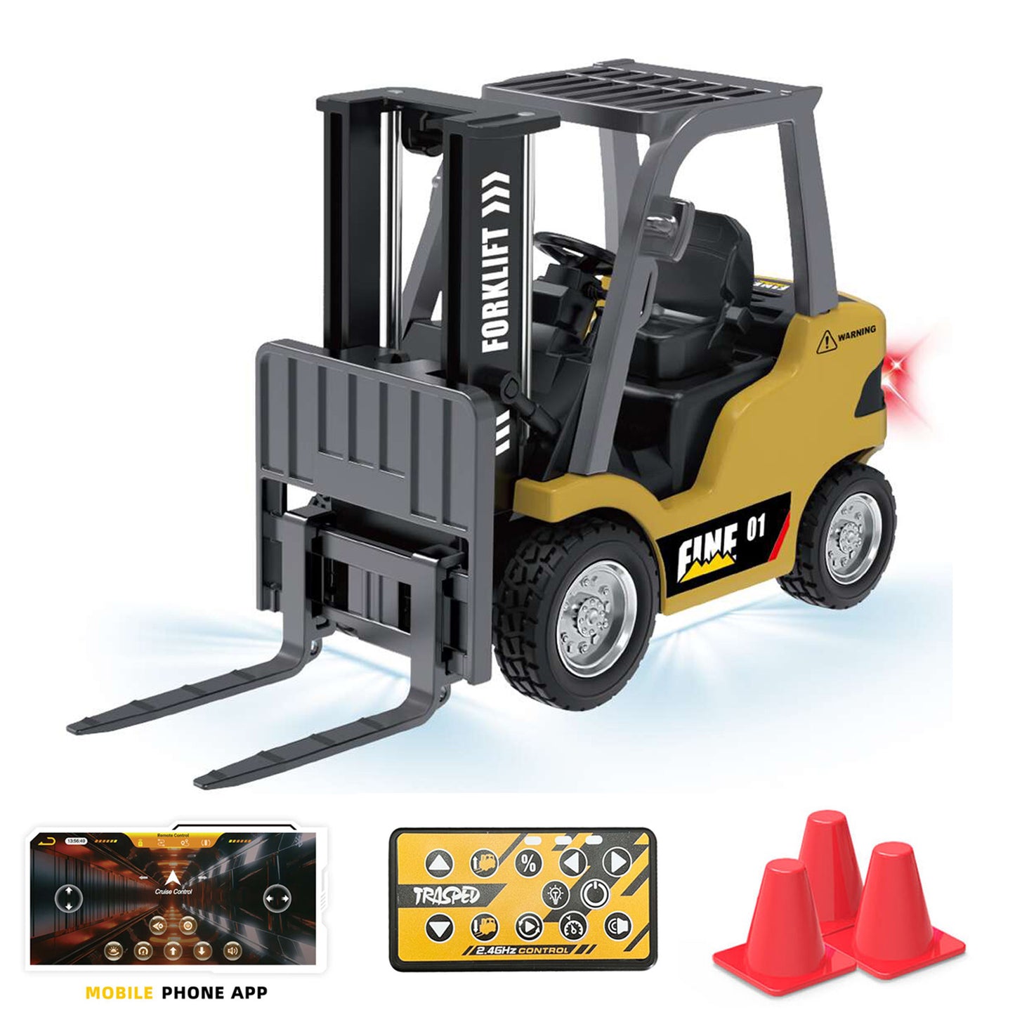 1/64 RC Forklift Full Proportion Control Realistic Details Road Barrier Desktop Ornaments Gift Parent Child Interaction RTR