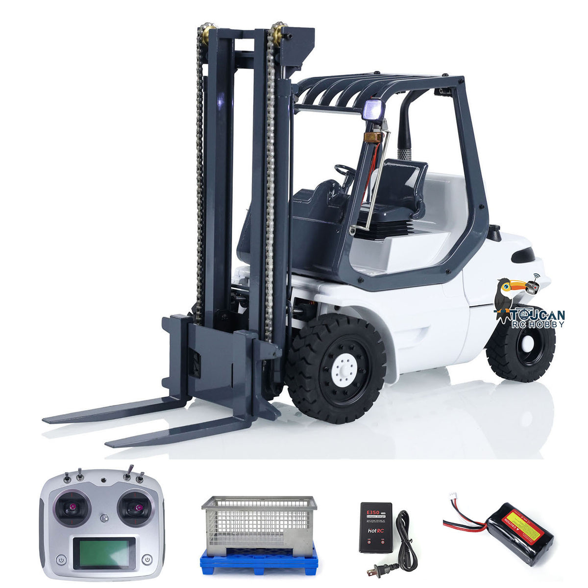 TOUCAN RC HOBBY LXY 1/14 Metal Hydraulic RC Forklift Remote Controlled Wheeled Transfer Car Construction Vehicles Light Sound FlySky I6S Radio Controller PNP RTR