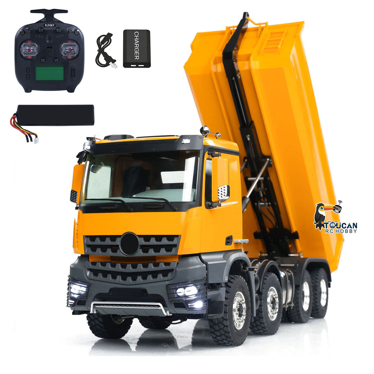 TOUCAN RC HOBBY Kabolite K3365/K3366 1/14 Metal RC Roll on off Dumper Truck RTR 8x8 Hydraulic Tipper Vehicle 2-Speed Transmission Light & Sound System FlySky ST8 Controller Square/U-shaped Bucket for Model Collector