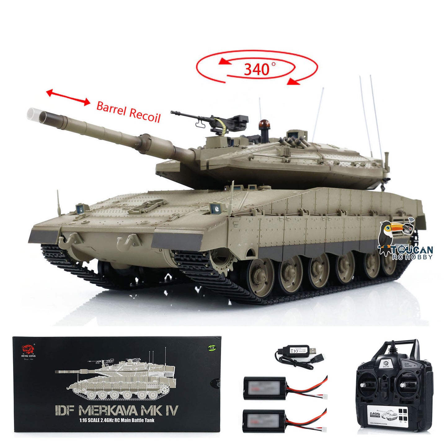 Heng Long 1/16 RC Battle Tank IDF Merkava IV 3958 Remote Control Military Tanks Infrared Combat BB Shooting Smoke Two Battery
