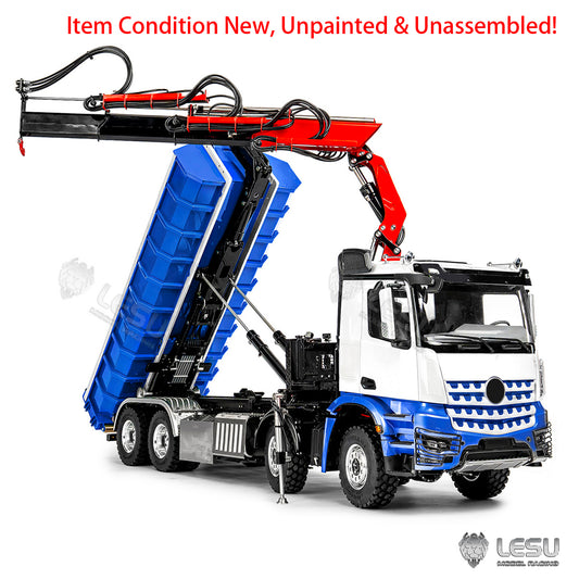 TOUCAN RC HOBBY LESU Z0123 1/14 8x8 Hydraulic Folding Hook Lift Roll Off RC Dumper Truck with 7CH Valves Crane 3 Speed Transmission Metal Chassis
