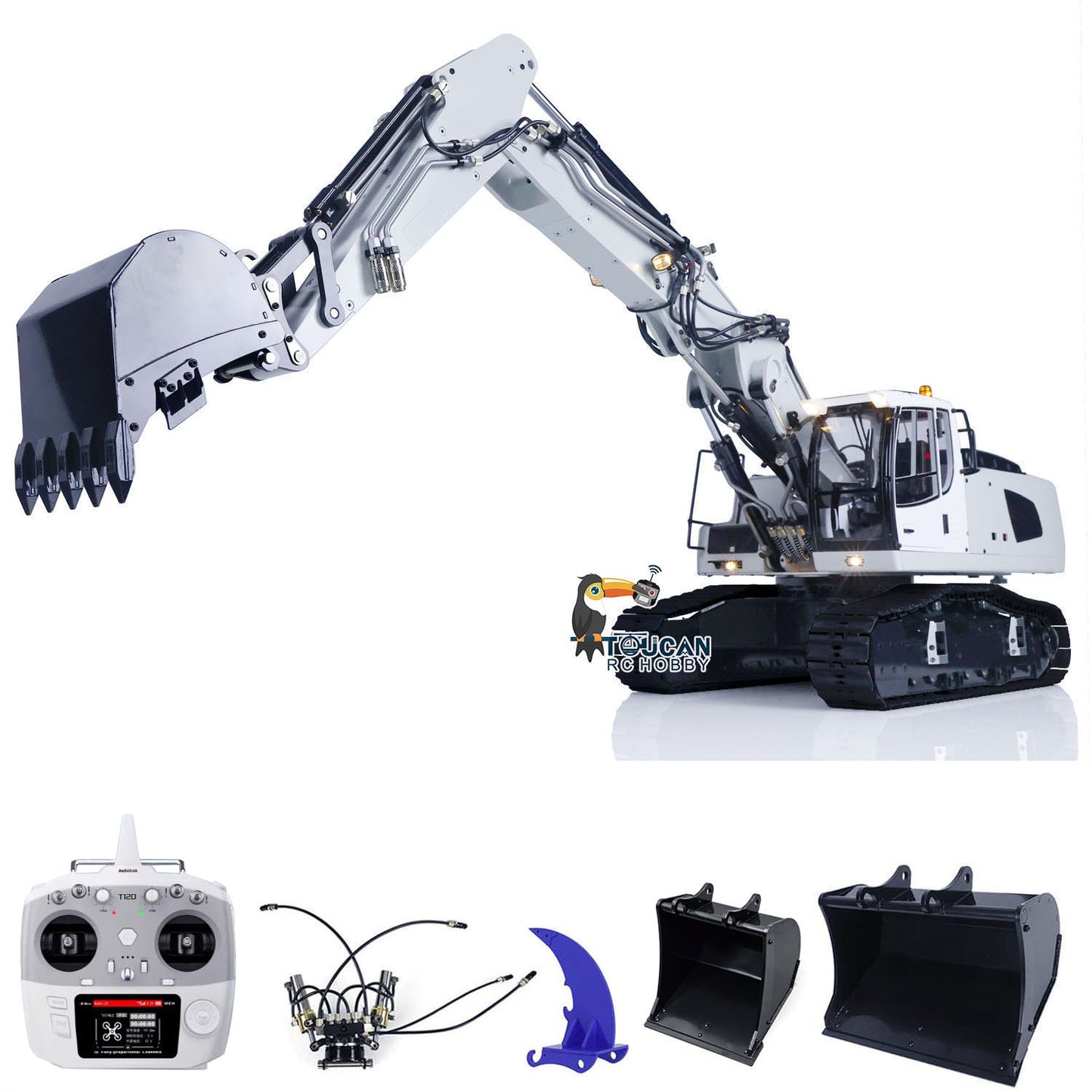 TOUCAN RC HOBBY MTModel 946-3 Metal 1/14 RC Hydraulic Excavator Tiltable Bucket 6-Way Valve 12 Channels for Professional Digger Modeler