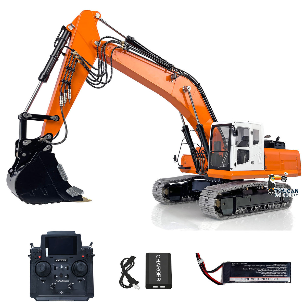 TOUCAN RC HOBBY LESU PC360 1/14 Metal RC Excavator B0002 RTR Hydraulic Stainless Steel Digger 8MPa Pump System Grab Grapple Fixed Mount FlySky PL18EV Lite Controller