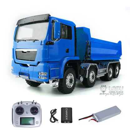LESU 1/14 8x8 Metal Hydraulic RC Dump Truck Tipper 2 Speed Transmission Axles With Differential Lock FlySky I6S Remote Controller Sound Light System