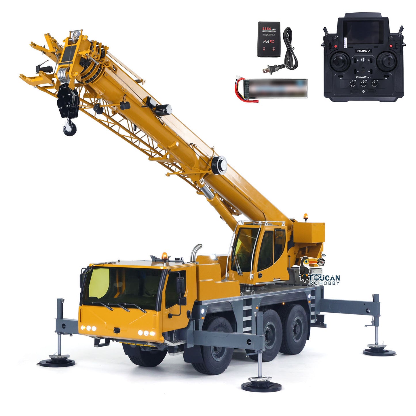 Eyewhale 1/14 All Terrain Remote Control Hydraulic Mobile Crane Truck D1050 Ready to Run FlySky PL18EV Sound Light System