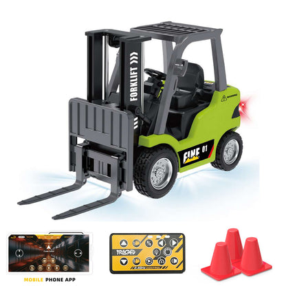 1/64 RC Forklift Full Proportion Control Realistic Details Road Barrier Desktop Ornaments Gift Parent Child Interaction RTR