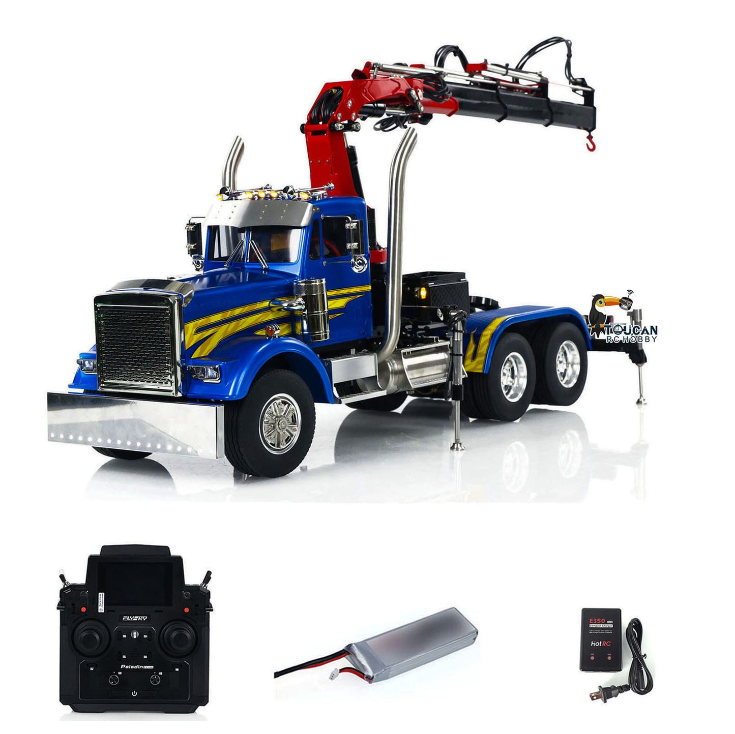 TOUCAN RC HOBBY 56344 1/14 Metal RTR RC Crane Tractor Truck 2-Speed Gearbox PL18EV Lite Remote Control Light Sound Smoke for Construction Model Collectors