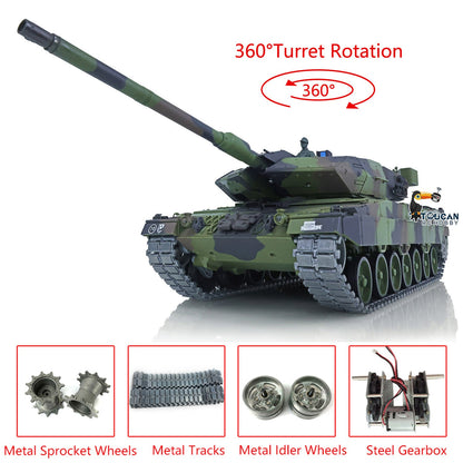 TOUCAN RC HOBBY Henglong 1/16 TK7.0 Leopard2A6 RTR RC Tank 3889 with 360 Degrees Turret BB Infrared Combat Smoke Metal Tracks Sprockets Idlers Wheels