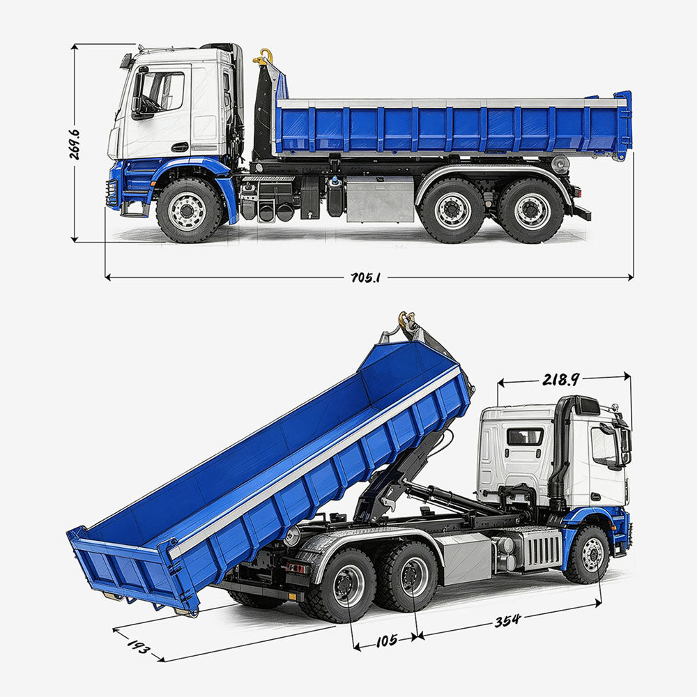 TOUCAN RC HOBBY LESU Z0092 1/14 6x6 RC Hydraulic Roll Off Dump Truck with Telescopic Hook Lift Metal Chassis 3 Speed Gearbox Light Sound System