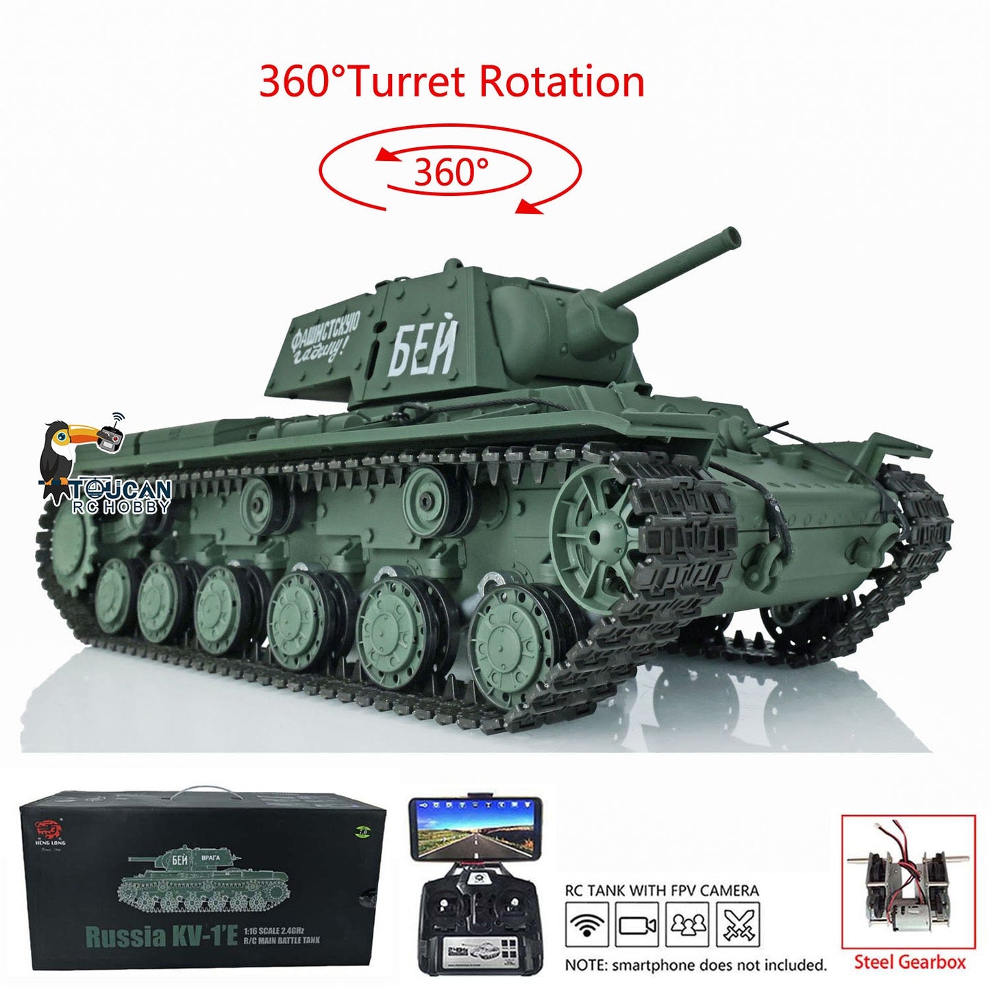 TOUCAN RC HOBBY Henglong 1/16 TK7.0 Plastic Panther G Soviet KV-1 RTR RC Tank 3879/3878 Model BB IR Smoke FPV 360 Degrees Turret Metal Barrel Steel Gearbox