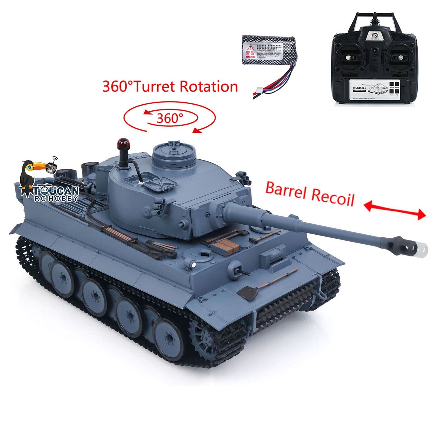 TOUCAN RC HOBBY Henglong 1/16 TK7.0 Plastic German Tiger I RTR RC Tank 3818 Infrared Combat BB Sounds Lights Smoke Model Metal Barrel Recoil