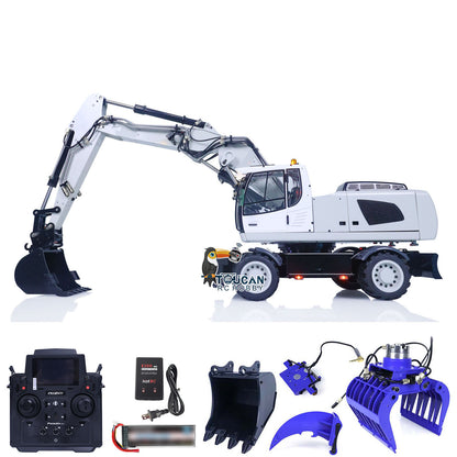 1/14 3-arms RC Hydraulic Excavator R946 Wheeled Metal Remote Control Digger Hobby Model Grab Ripper Tiltable Clamshell Bucket