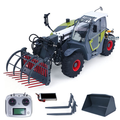 US Stock JDM-128 1/14 Metal Remote Control Hydraulic Telescopic Forklift Painted Model Axle Locks Quick Coupler No Light Sound System