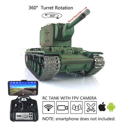 TOUCAN RC HOBBY Henglong 1/16 TK7.0 Promotion Soviet KV-2 RTR RC Tank 3949 FPV Barrel Recoil 360 Degrees Turret Smoke IR BB Metal Tracks Sprockets Idlers Wheels Gearbox