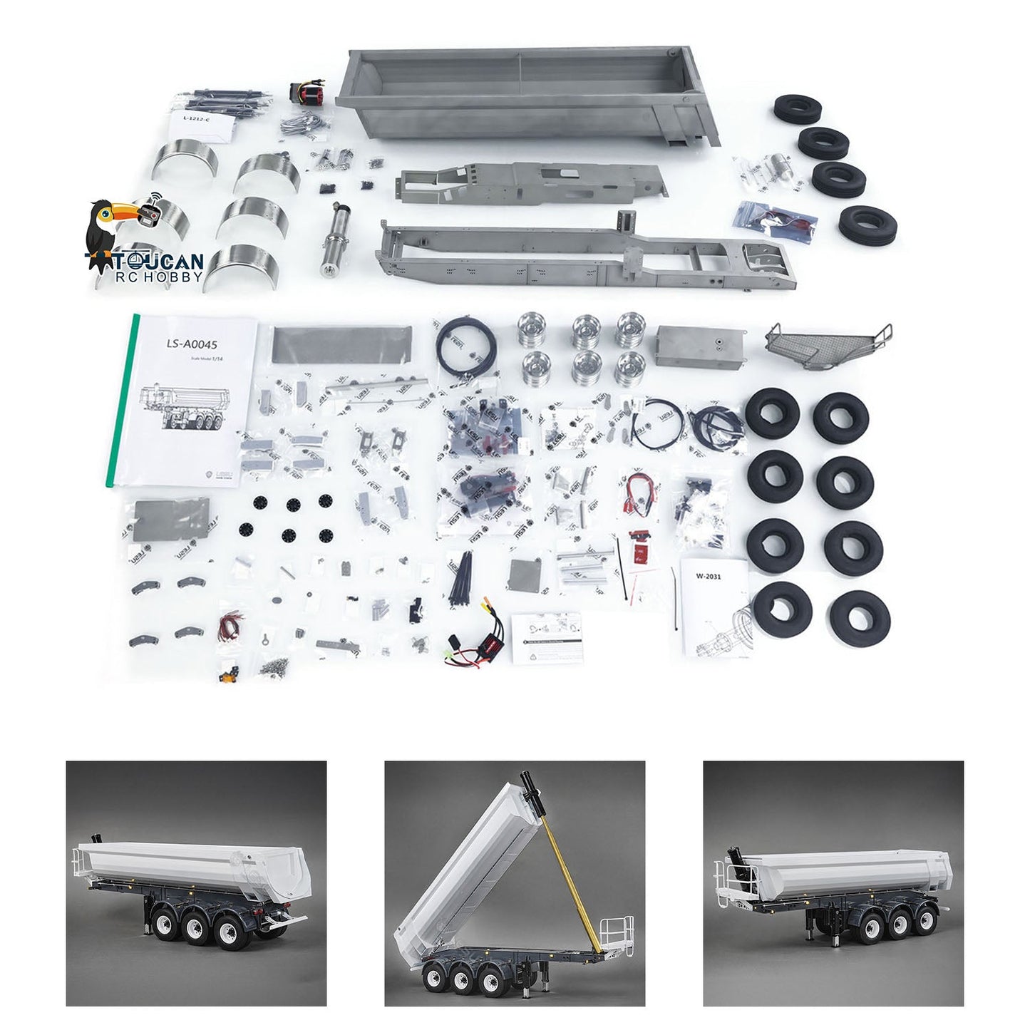 Metal LESU 3Axles 1/14 Hydraulic Dump Trailer A0045 for RC Tractor Truck Vehicle Model DIY TAMIYA Unassembled Unpainted