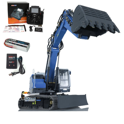 LESU AOUE ET26L 1/14 Metal RC Hydraulic Excavator B0012 RTR Short Tail 3-Arm Tracked Digger Construction Model Light FlySky PL18EV Controller for Hobby Collectors