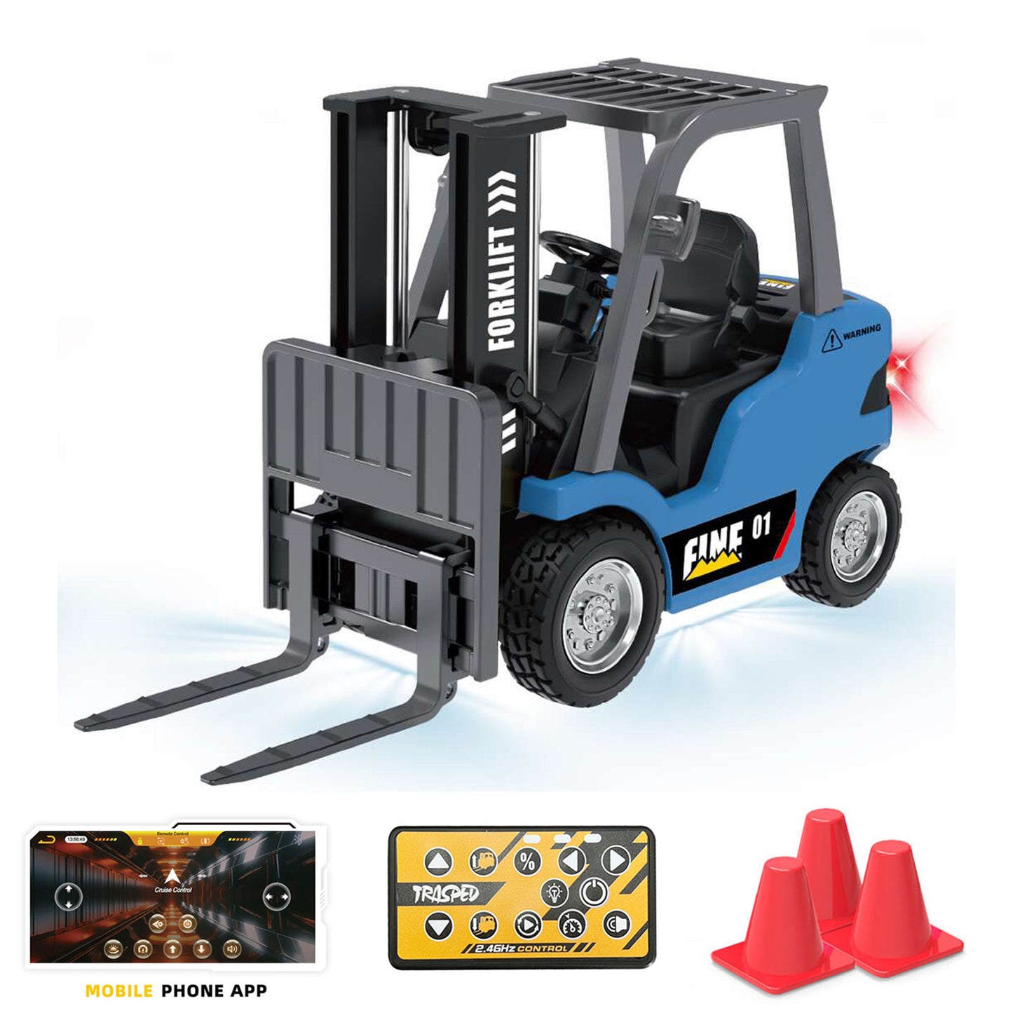 1/64 RC Forklift Full Proportion Control Realistic Details Road Barrier Desktop Ornaments Gift Parent Child Interaction RTR